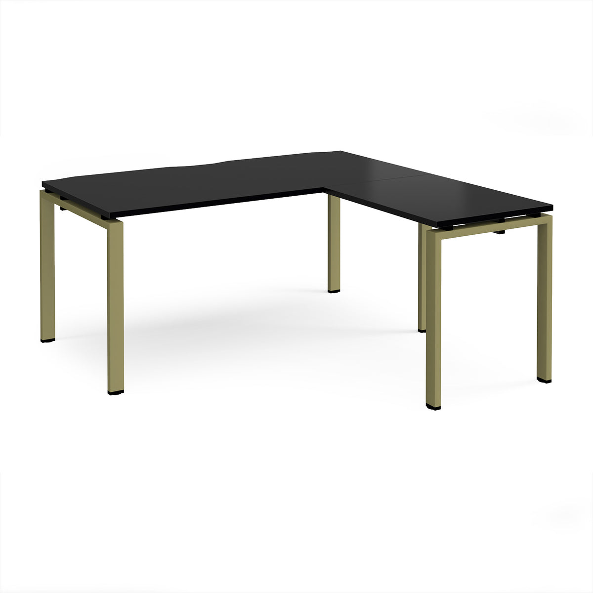 Adapt desk 1600mm x 800mm with 800mm return desk - green frame, black top - view 1