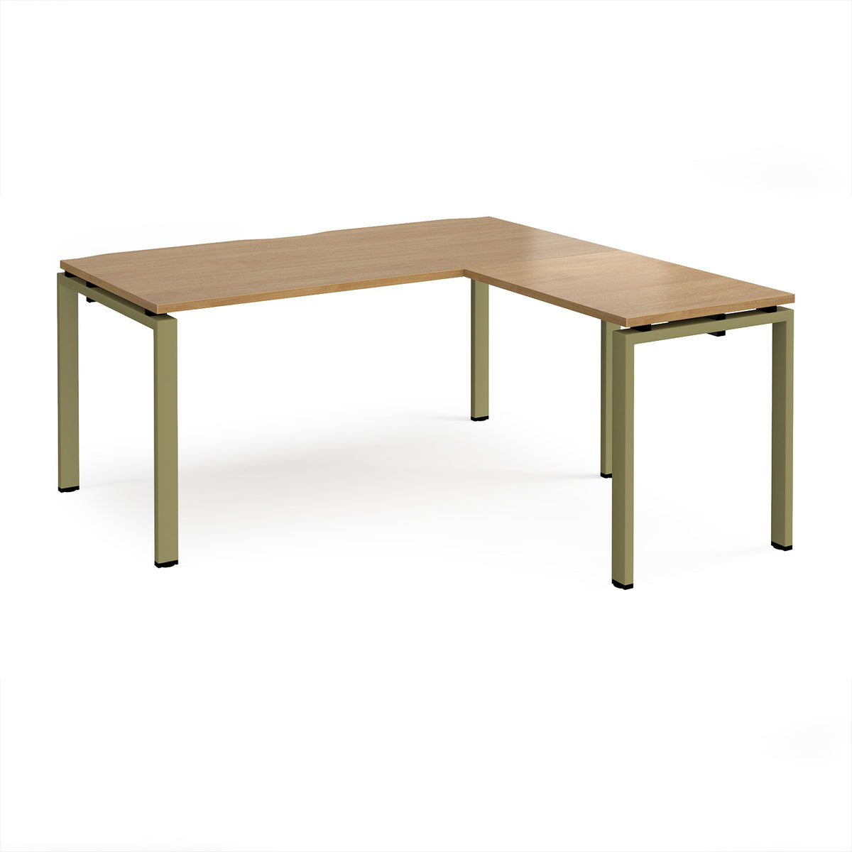 Adapt desk 1600mm x 800mm with 800mm return desk - green frame, Oak Top - view 1