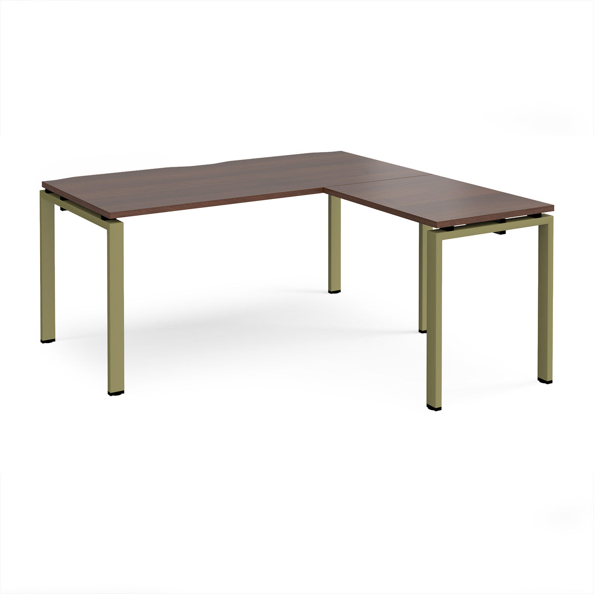 Adapt desk 1600mm x 800mm with 800mm return desk - green frame, Walnut top - view 1