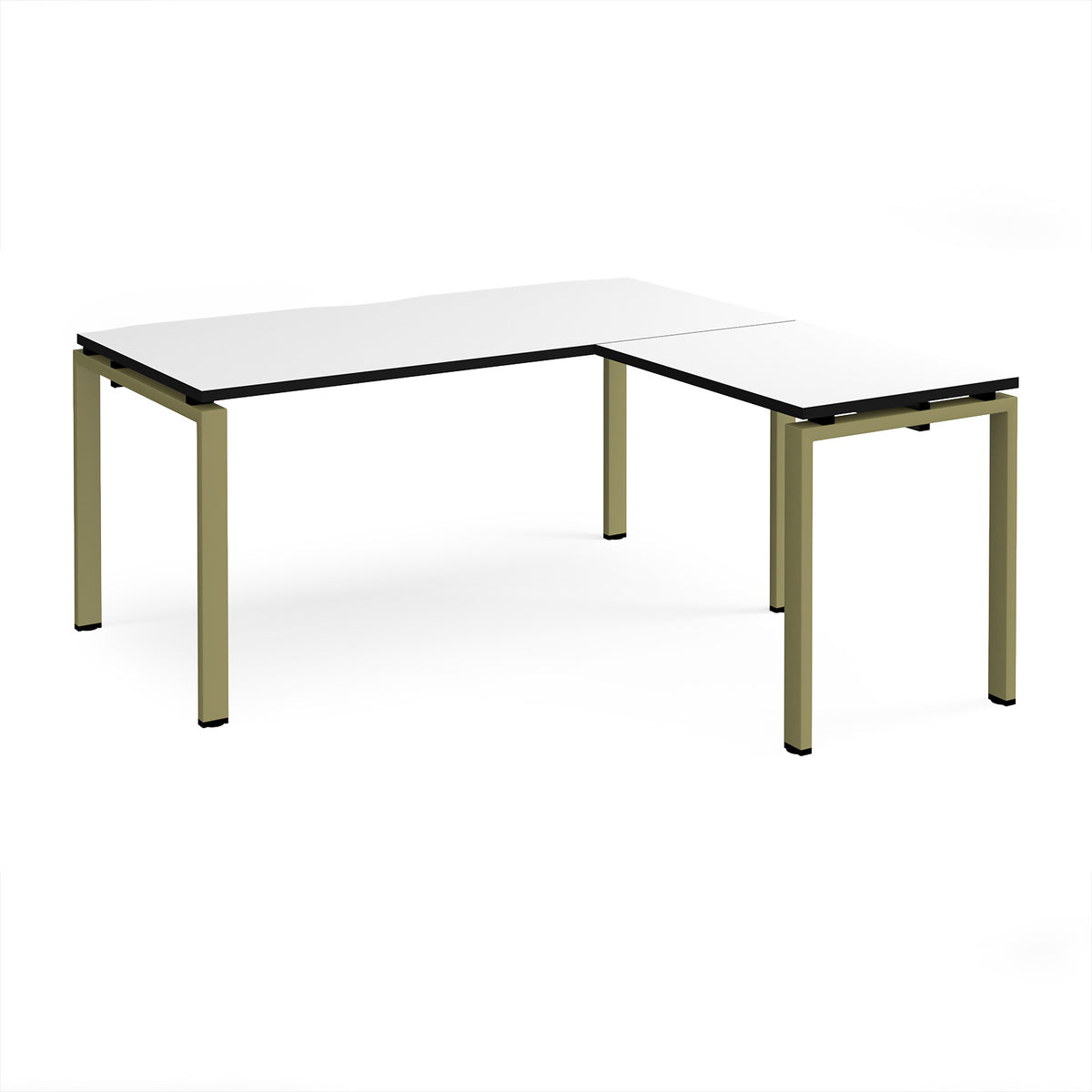Adapt desk 1600mm x 800mm with 800mm return desk - green frame, White Top, black edge - view 1