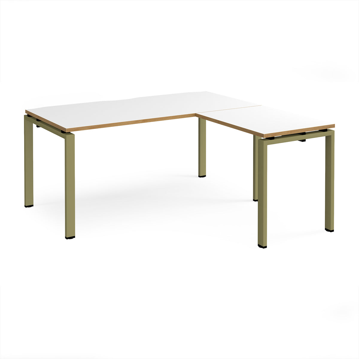 Adapt desk 1600mm x 800mm with 800mm return desk - green frame, White Top, oak edge - view 1