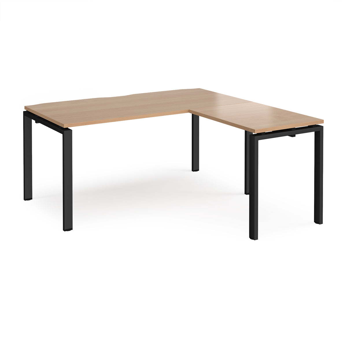 Adapt desk 1600mm x 800mm with 800mm return desk - black frame, Beech top - view 1