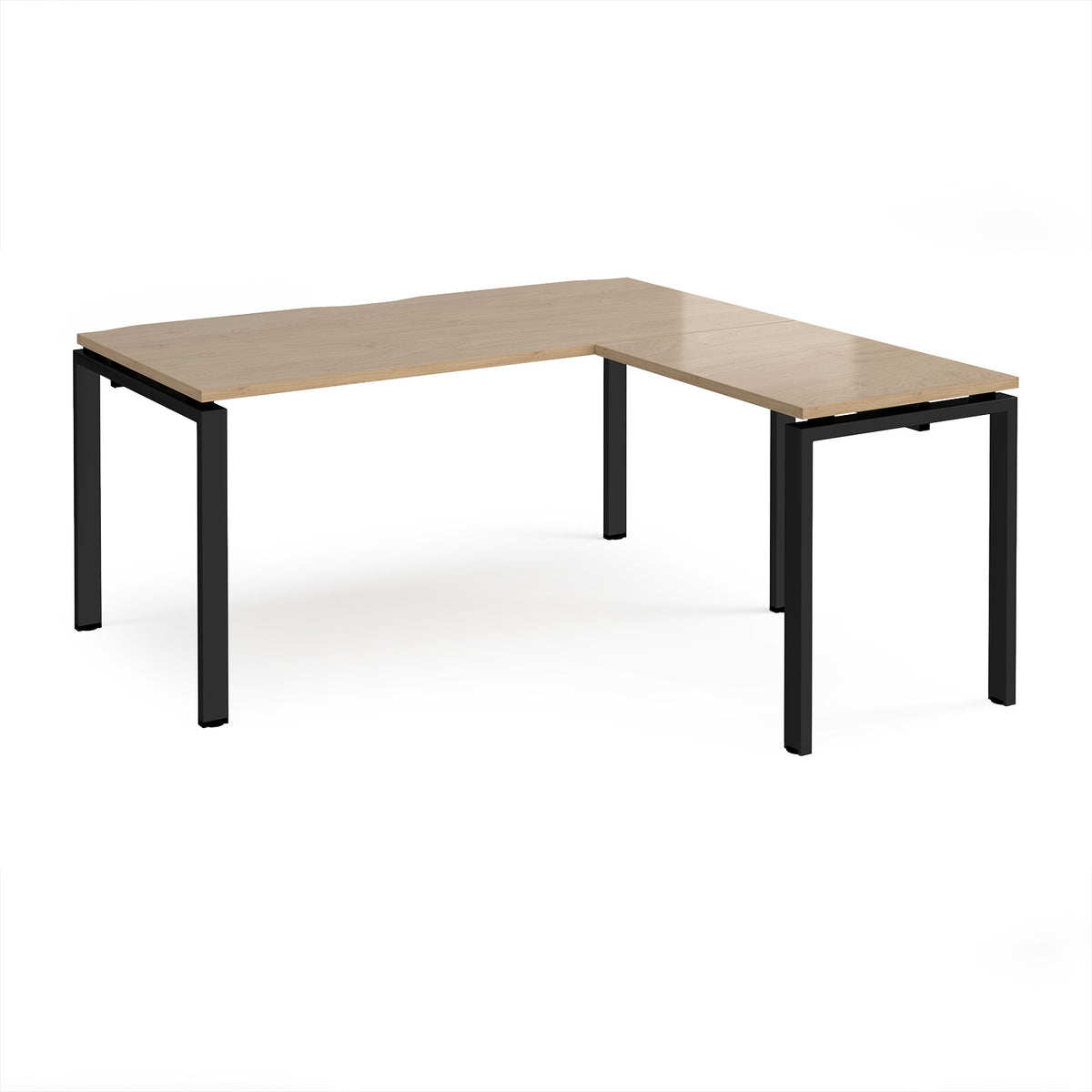 Adapt desk 1600mm x 800mm with 800mm return desk - black frame, Kendal Oak Top - view 1