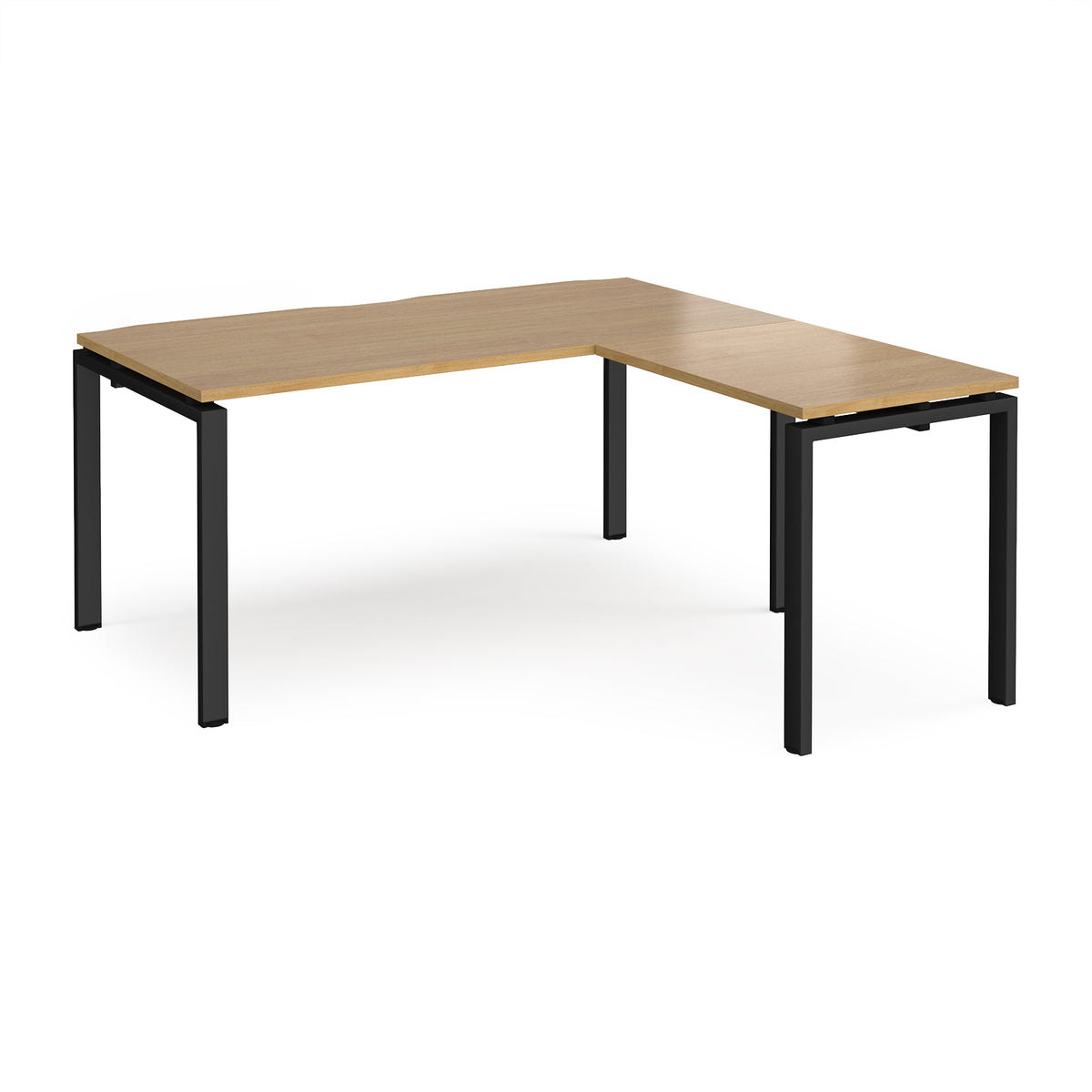 Adapt desk 1600mm x 800mm with 800mm return desk - black frame, Oak Top - view 1
