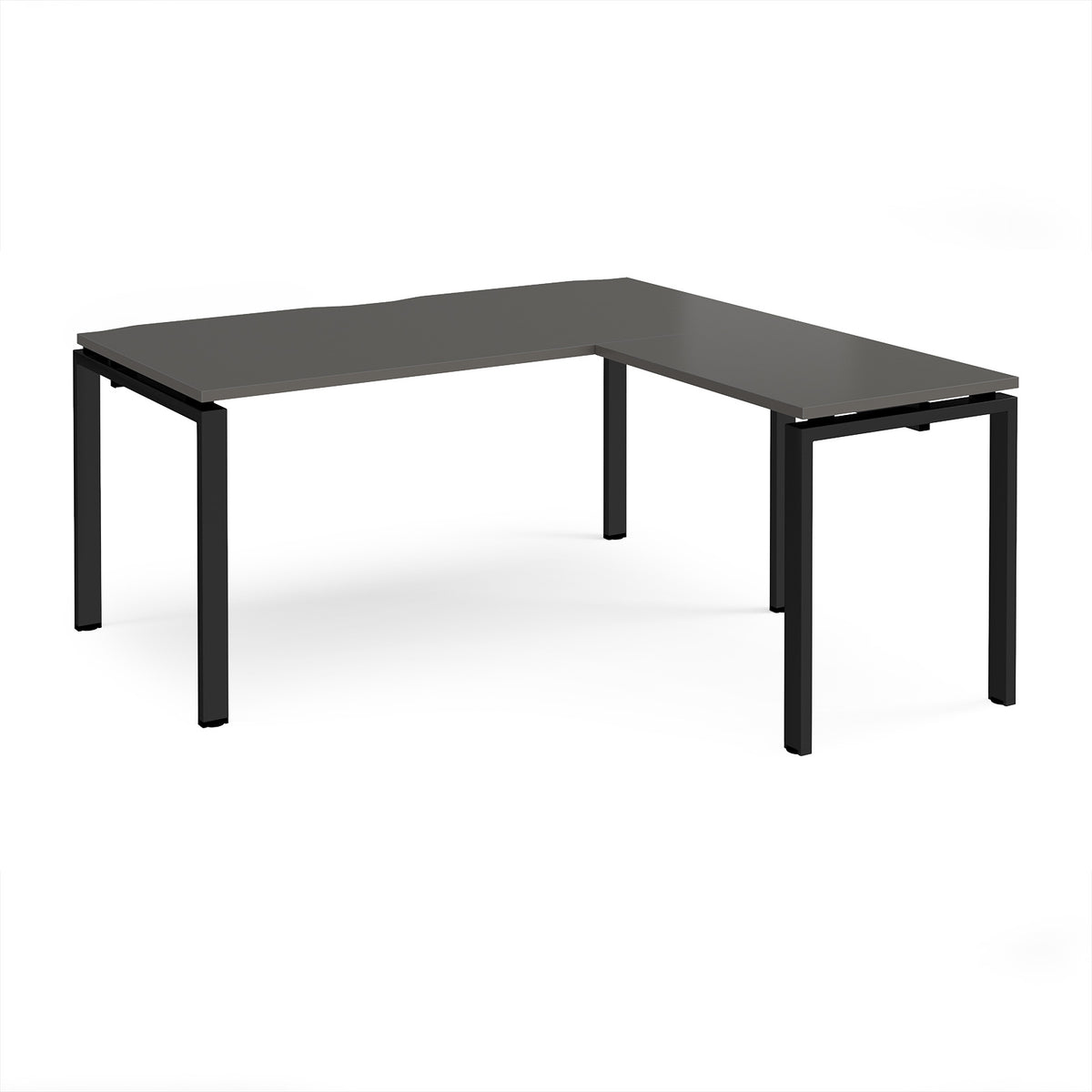 Adapt desk 1600mm x 800mm with 800mm return desk - black frame, storm grey top - view 1