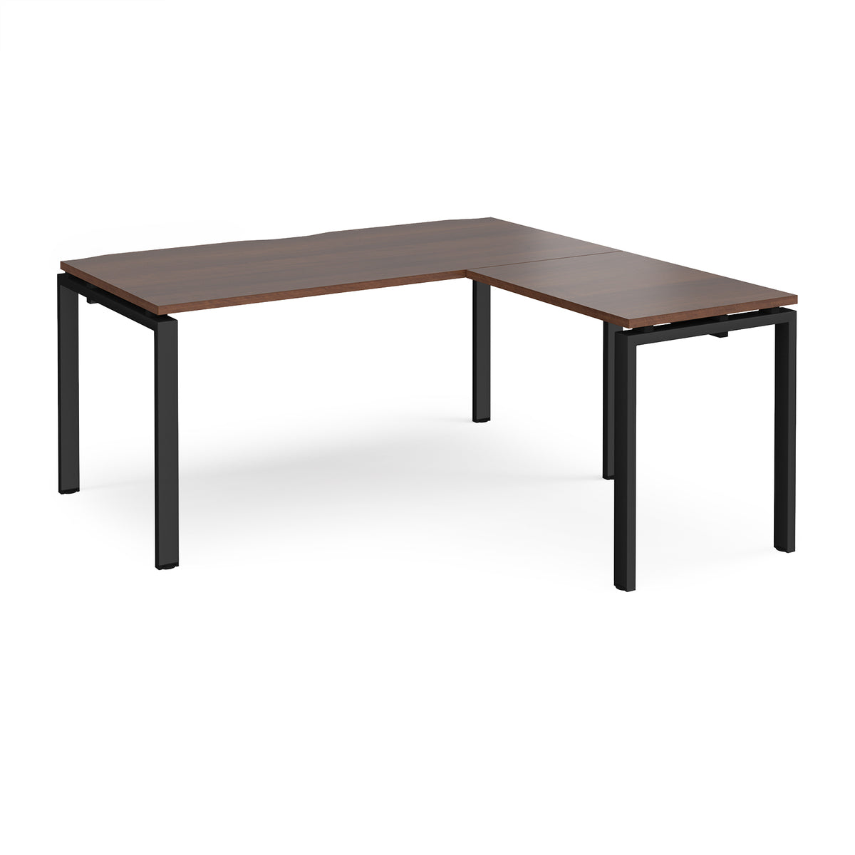 Adapt desk 1600mm x 800mm with 800mm return desk - black frame, Walnut top - view 1