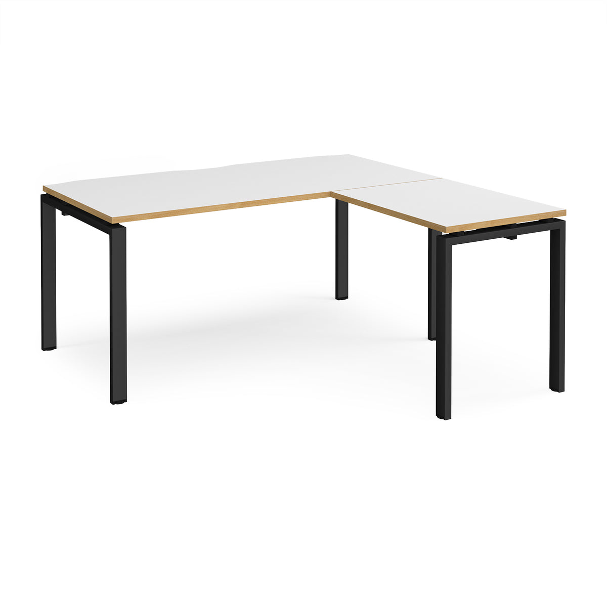Adapt desk 1600mm x 800mm with 800mm return desk - black frame, White Top with oak edge - view 1