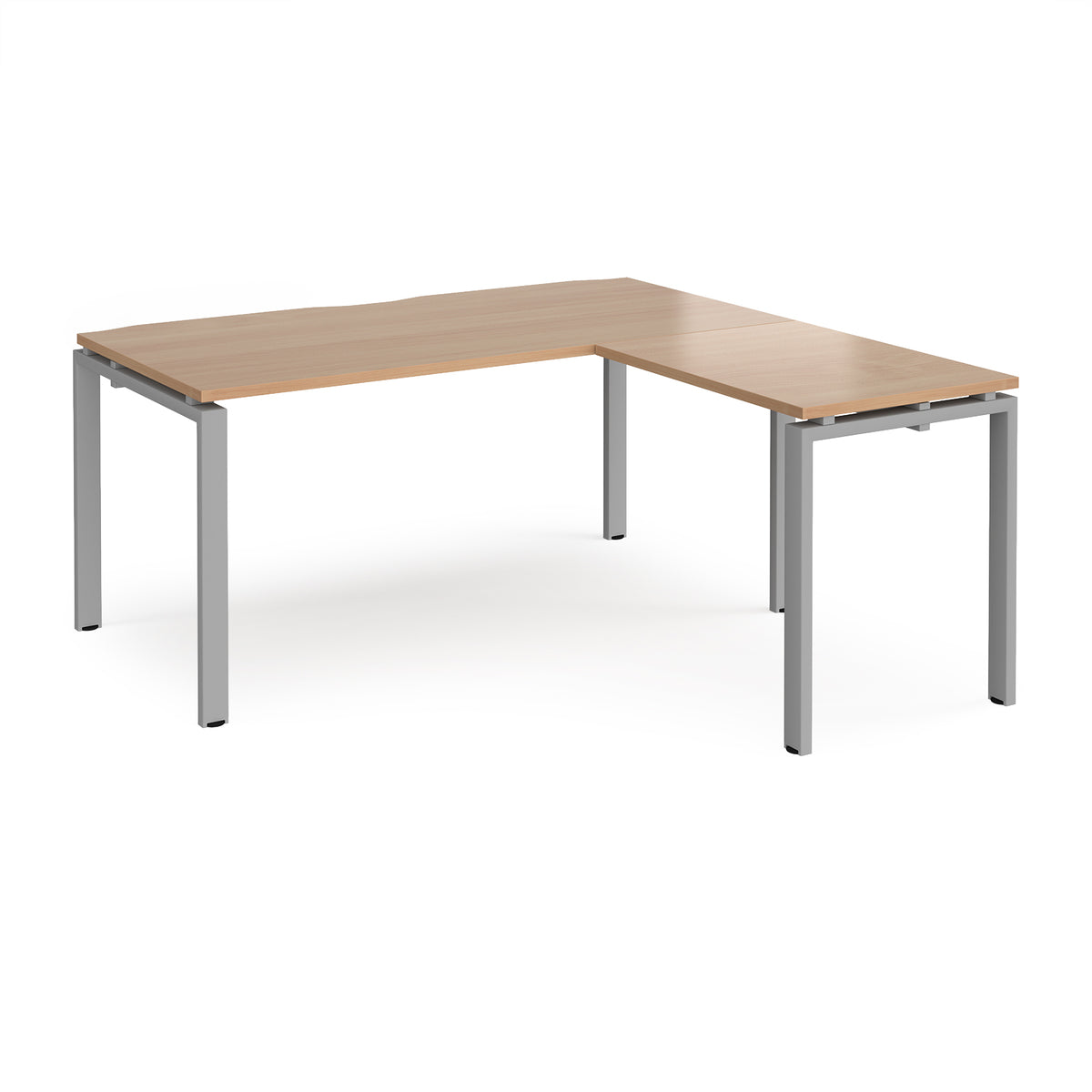 Adapt desk 1600mm x 800mm with 800mm return desk - silver frame, Beech top - view 1