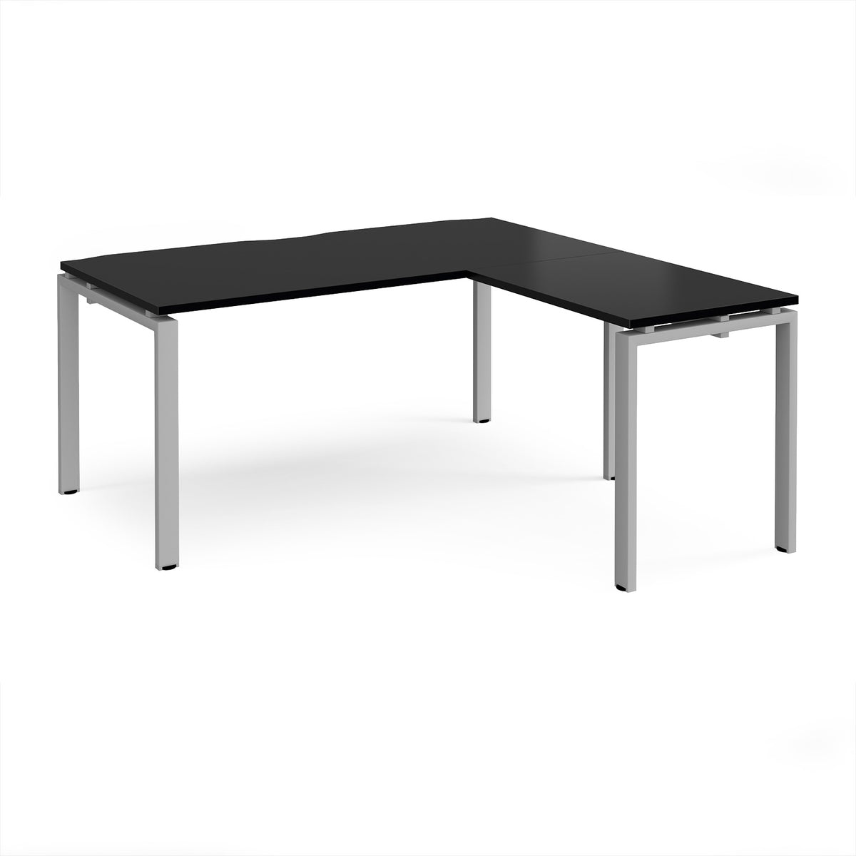 Adapt desk 1600mm x 800mm with 800mm return desk - silver frame, black top - view 1