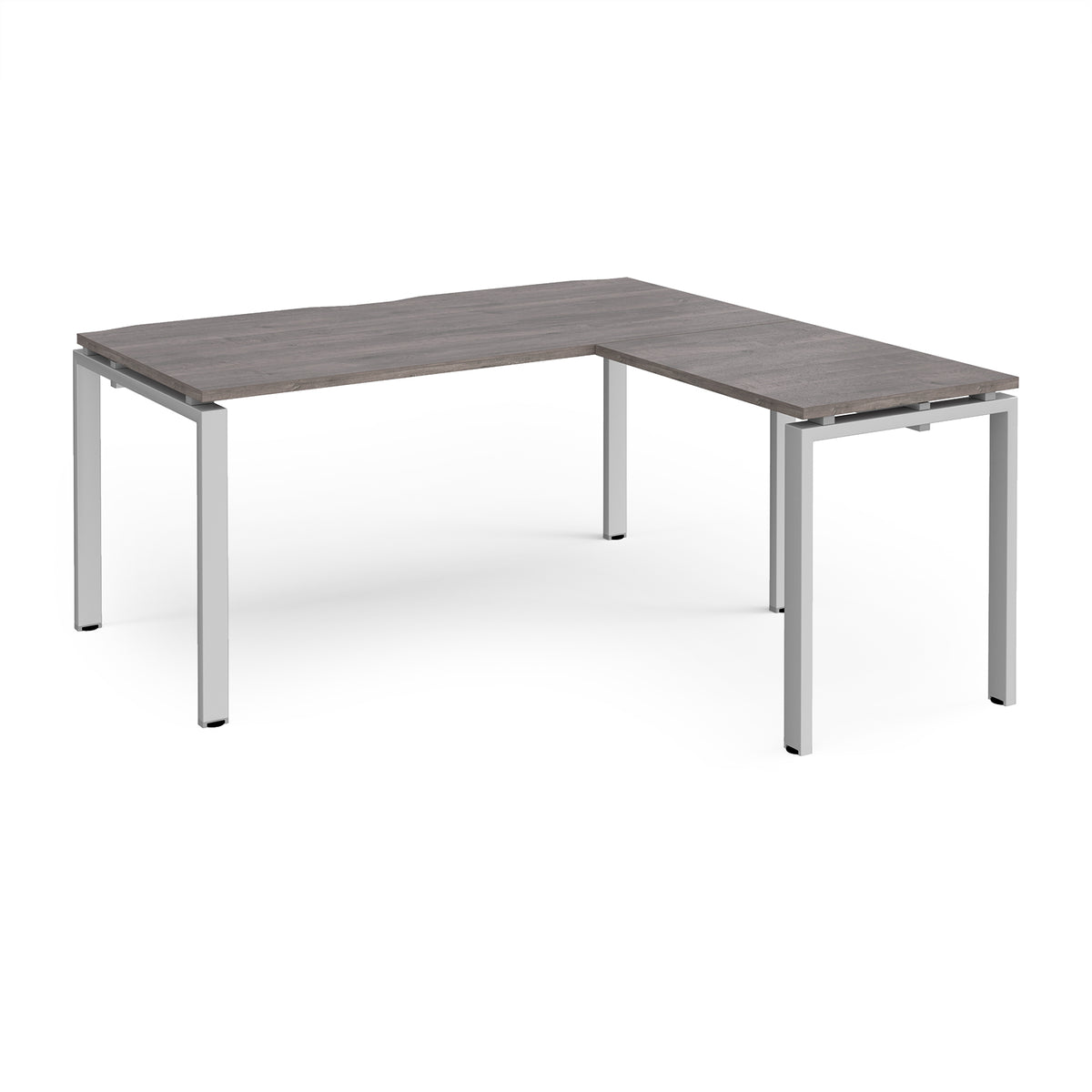 Adapt desk 1600mm x 800mm with 800mm return desk - silver frame, Grey Oak Top - view 1