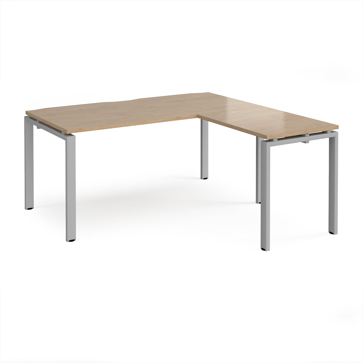 Adapt desk 1600mm x 800mm with 800mm return desk - silver frame, Kendal Oak Top - view 1