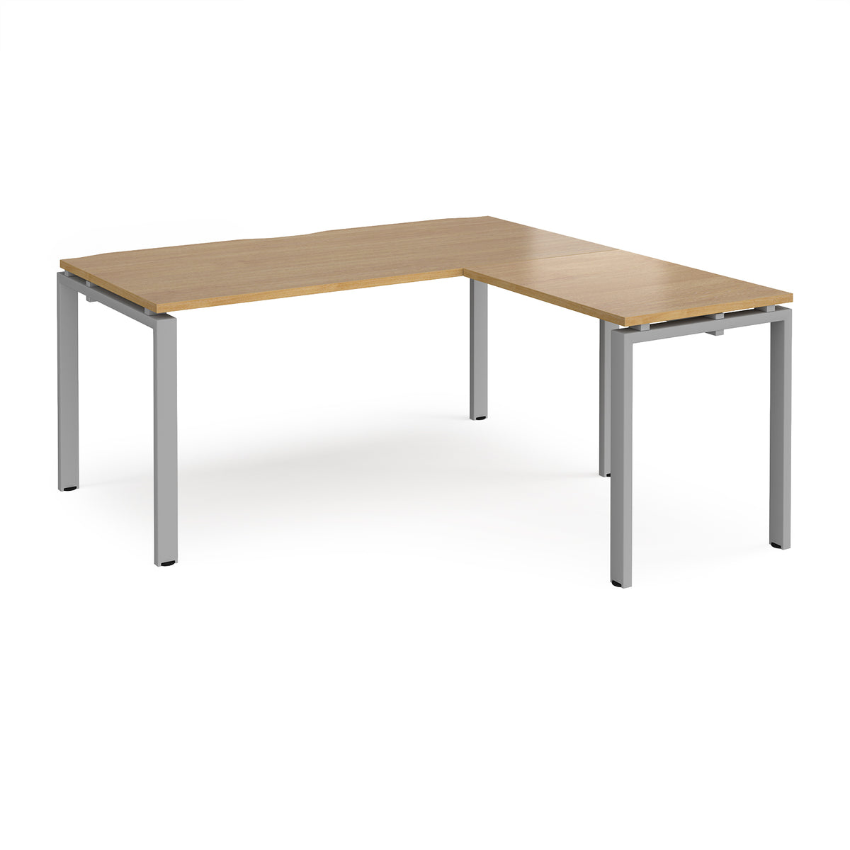 Adapt desk 1600mm x 800mm with 800mm return desk - silver frame, Oak Top - view 1