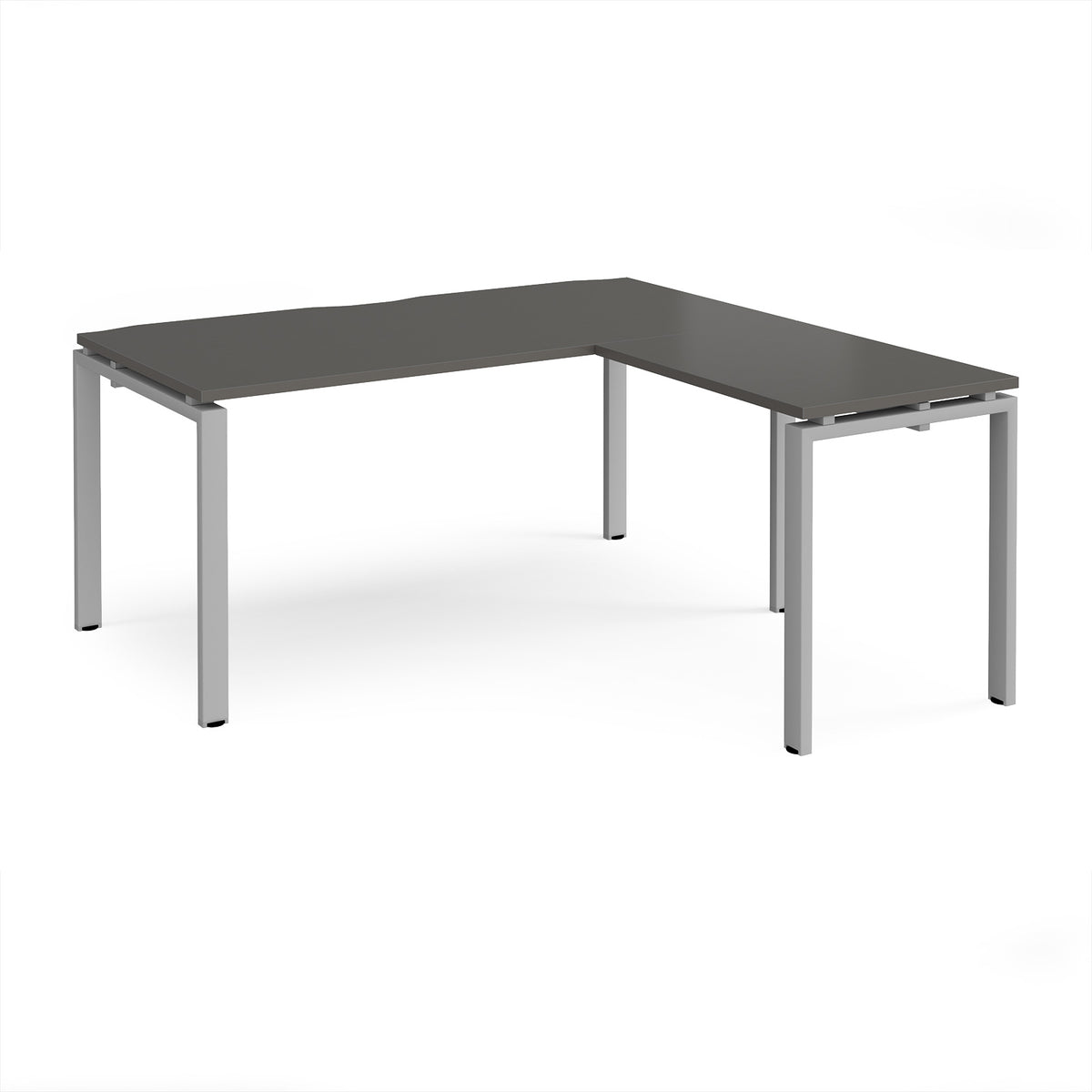 Adapt desk 1600mm x 800mm with 800mm return desk - silver frame, storm grey top - view 1