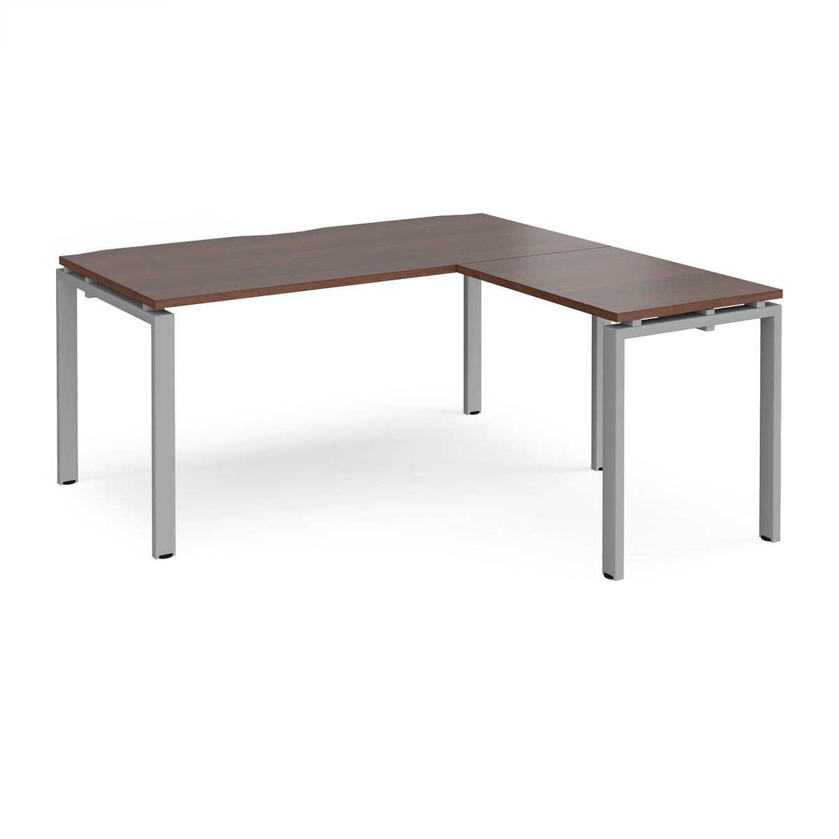 Adapt desk 1600mm x 800mm with 800mm return desk - silver frame, Walnut top - view 1