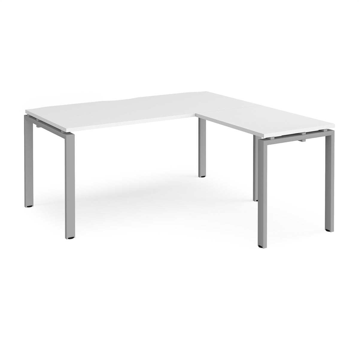 Adapt desk 1600mm x 800mm with 800mm return desk - silver frame, White Top - view 1