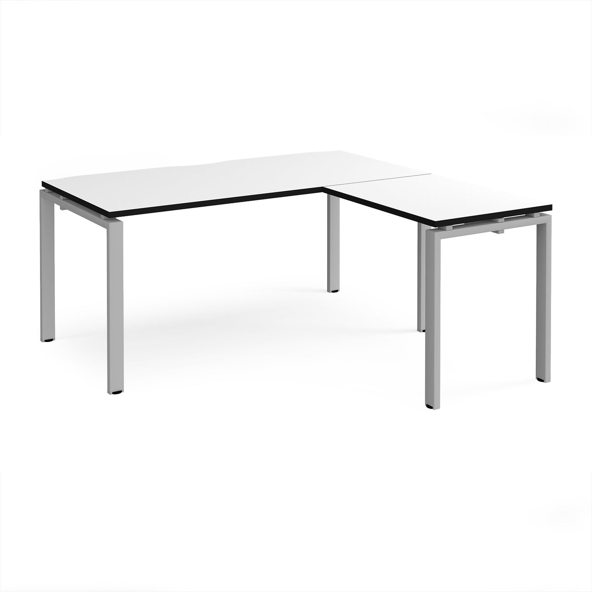 Adapt desk 1600mm x 800mm with 800mm return desk - silver frame, White Top, black edge - view 1