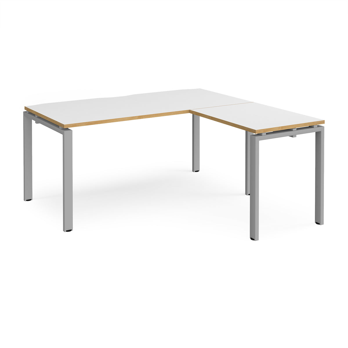 Adapt desk 1600mm x 800mm with 800mm return desk - silver frame, White Top with oak edge - view 1