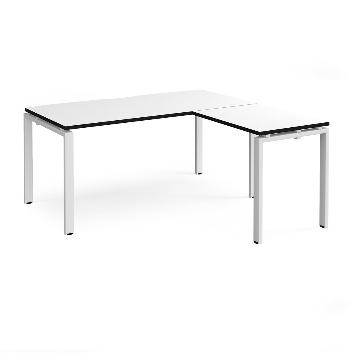 Adapt desk 1600mm x 800mm with 800mm return desk - white frame, White Top, black edge - view 1