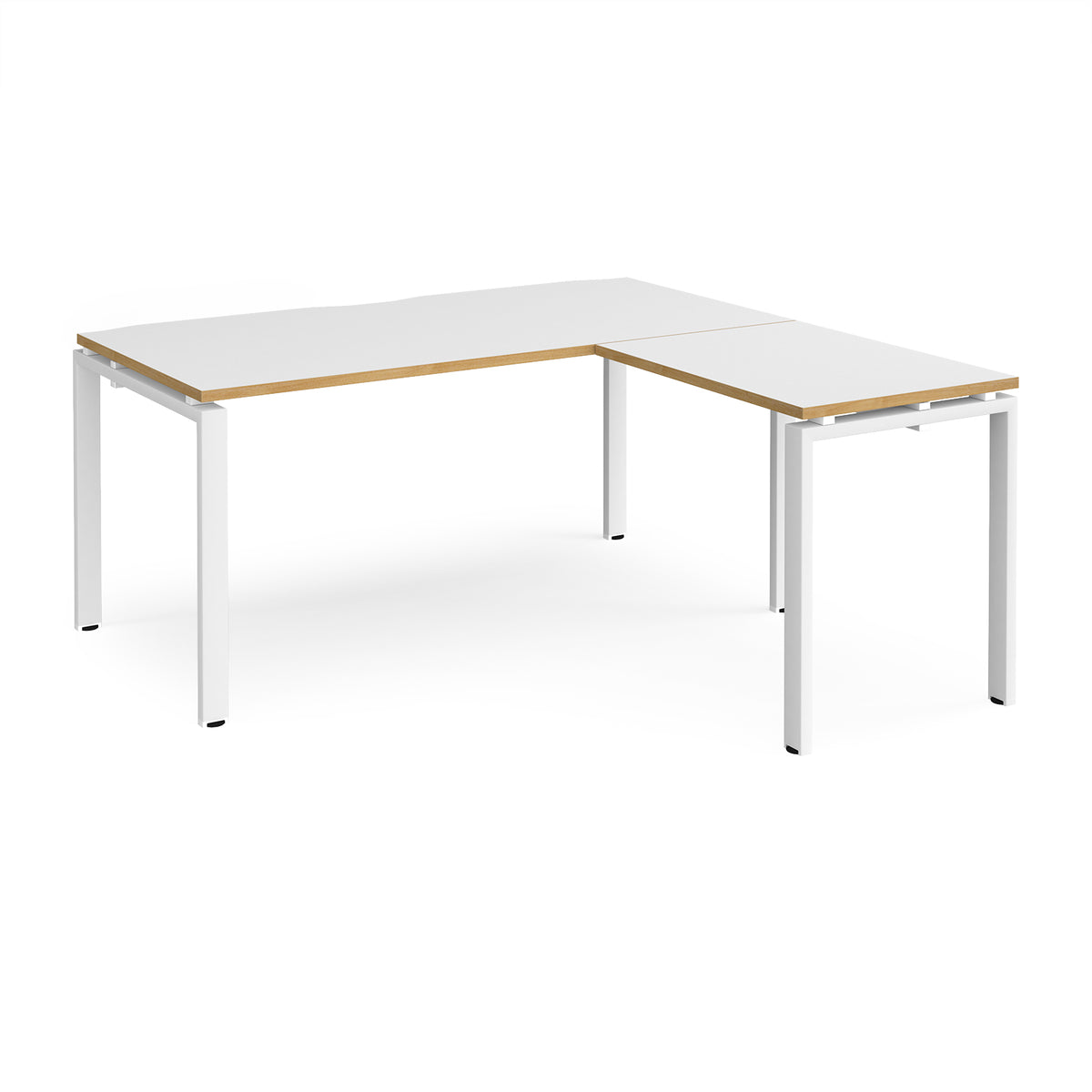 Adapt desk 1600mm x 800mm with 800mm return desk - white frame, White Top with oak edge - view 1
