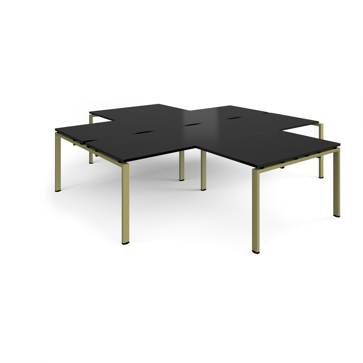 Adapt back to back 4 desk cluster 2800mm x 1600mm with 800mm return desks - green frame, black top - view 1