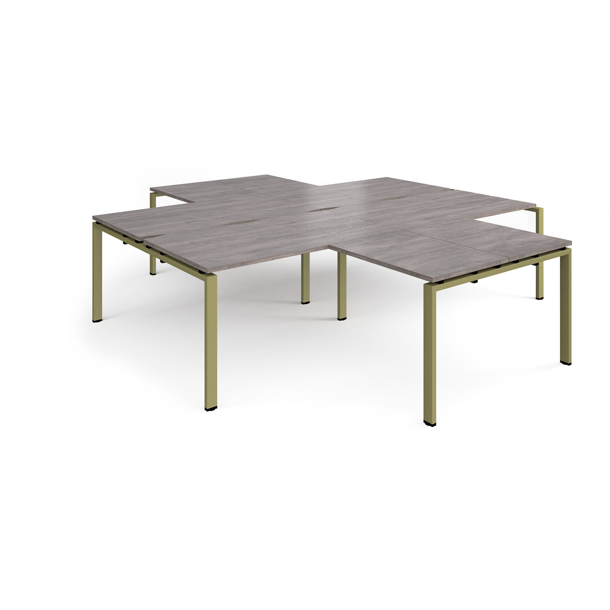 Adapt back to back 4 desk cluster 2800mm x 1600mm with 800mm return desks - green frame, Grey Oak Top - view 1