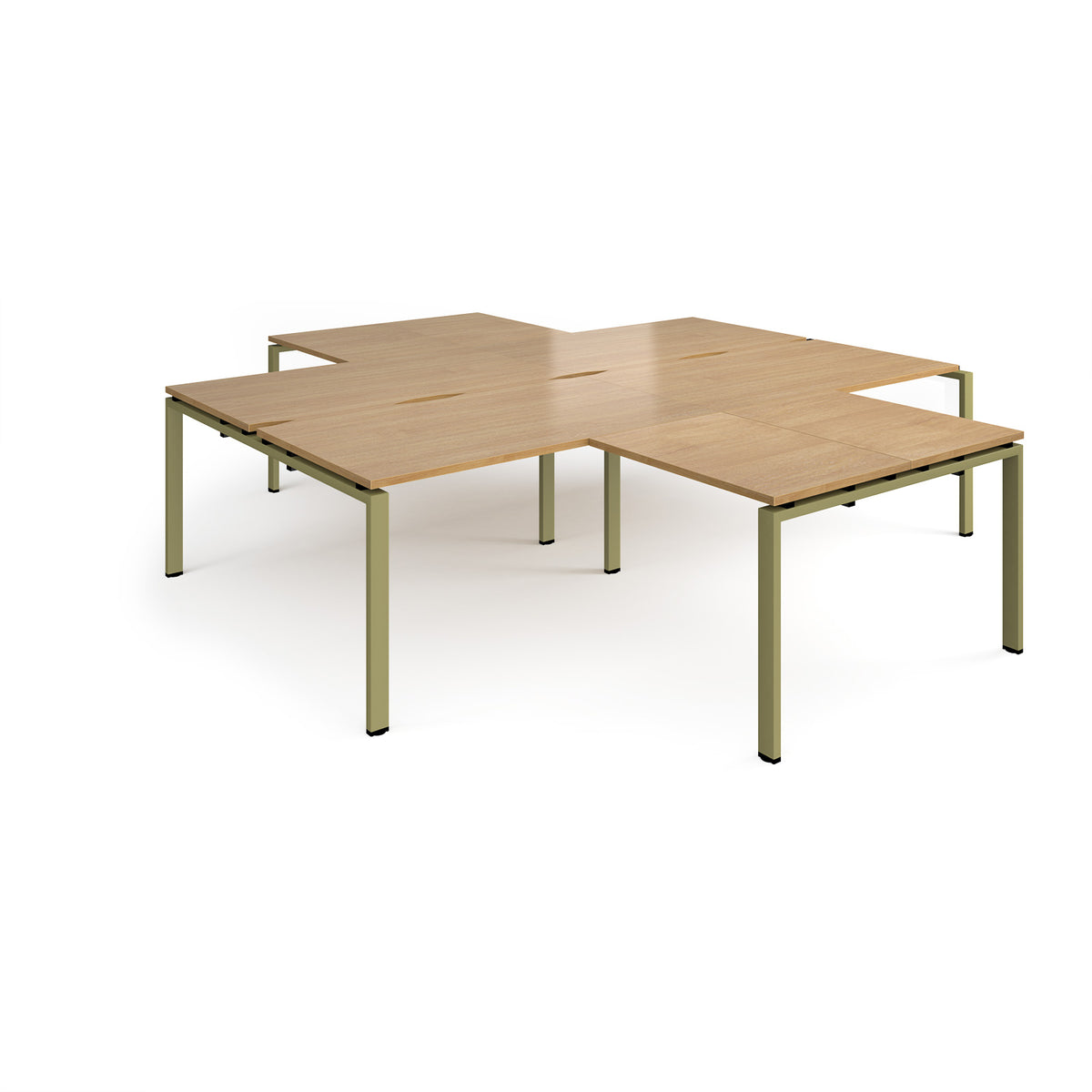 Adapt back to back 4 desk cluster 2800mm x 1600mm with 800mm return desks - green frame, Oak Top - view 1