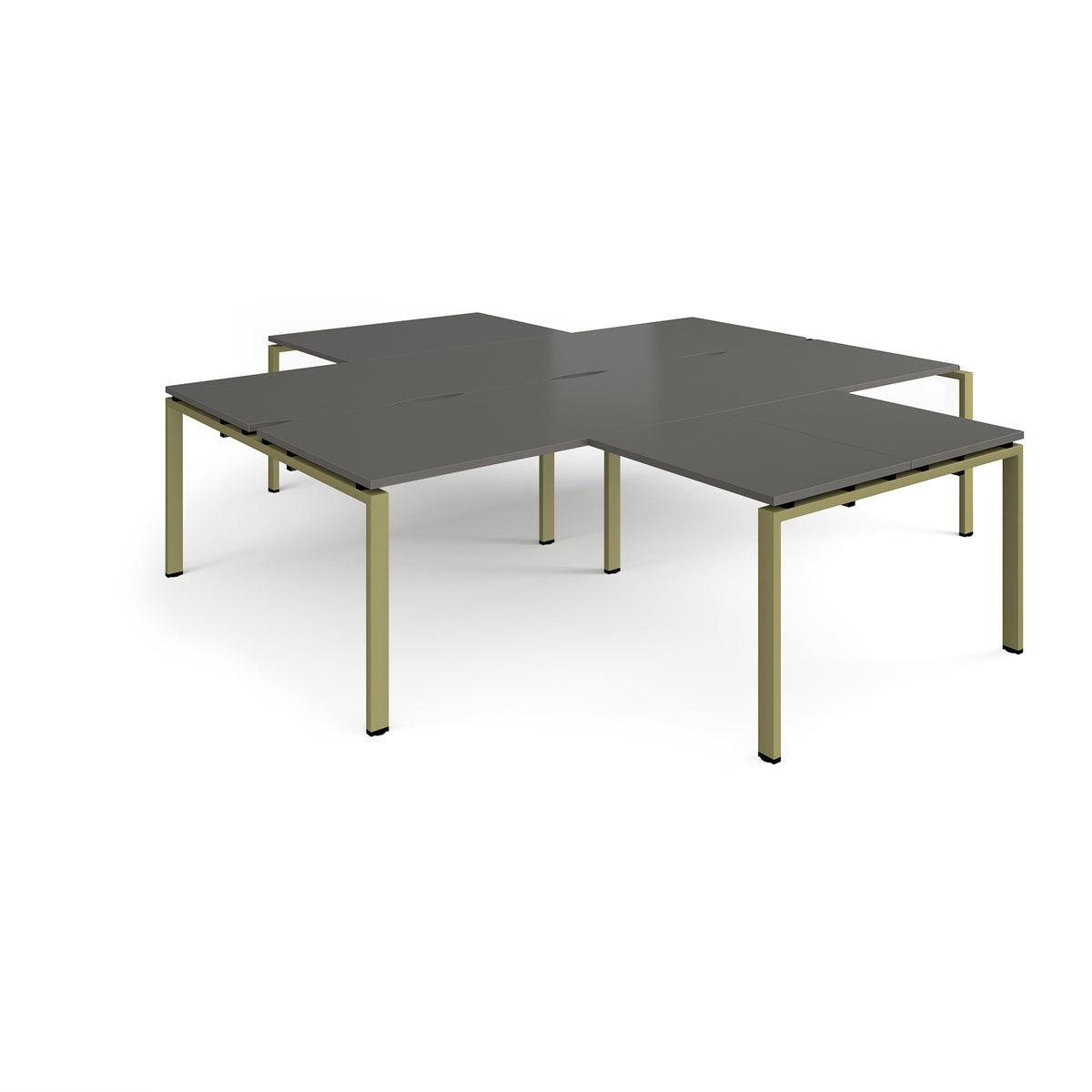 Adapt back to back 4 desk cluster 2800mm x 1600mm with 800mm return desks - green frame, storm grey top - view 1