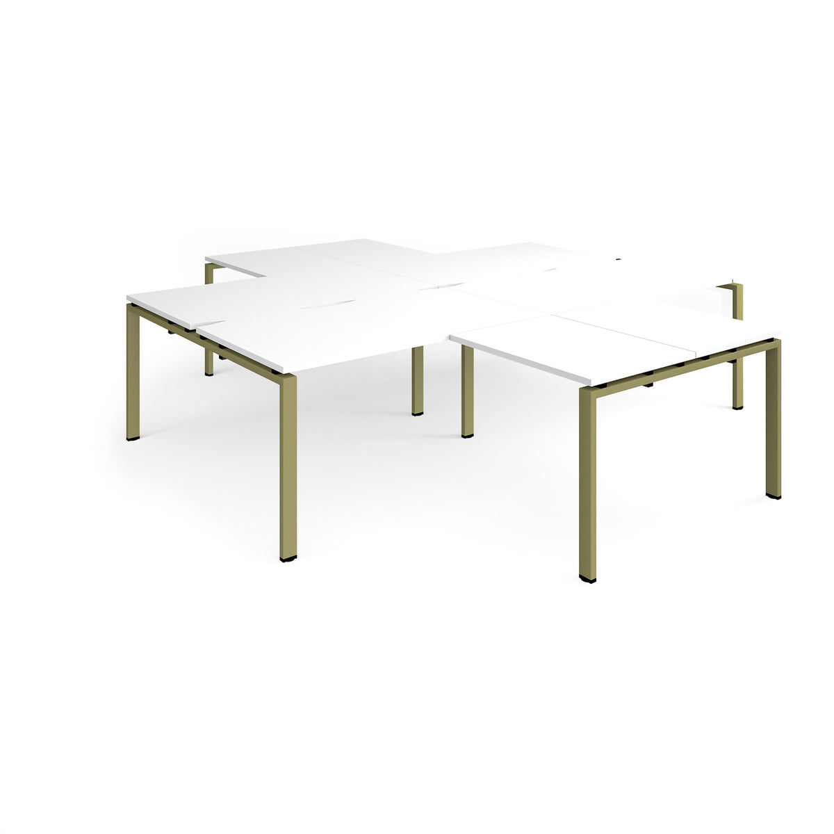 Adapt back to back 4 desk cluster 2800mm x 1600mm with 800mm return desks - green frame, White Top - view 1