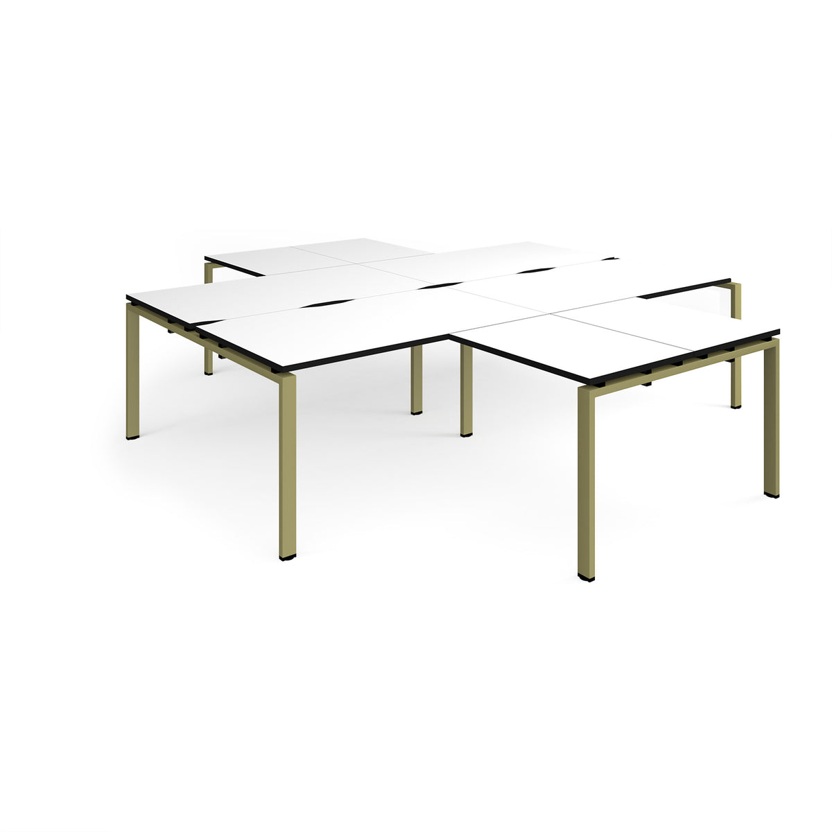 Adapt back to back 4 desk cluster 2800mm x 1600mm with 800mm return desks - green frame, White Top, black edge - view 1