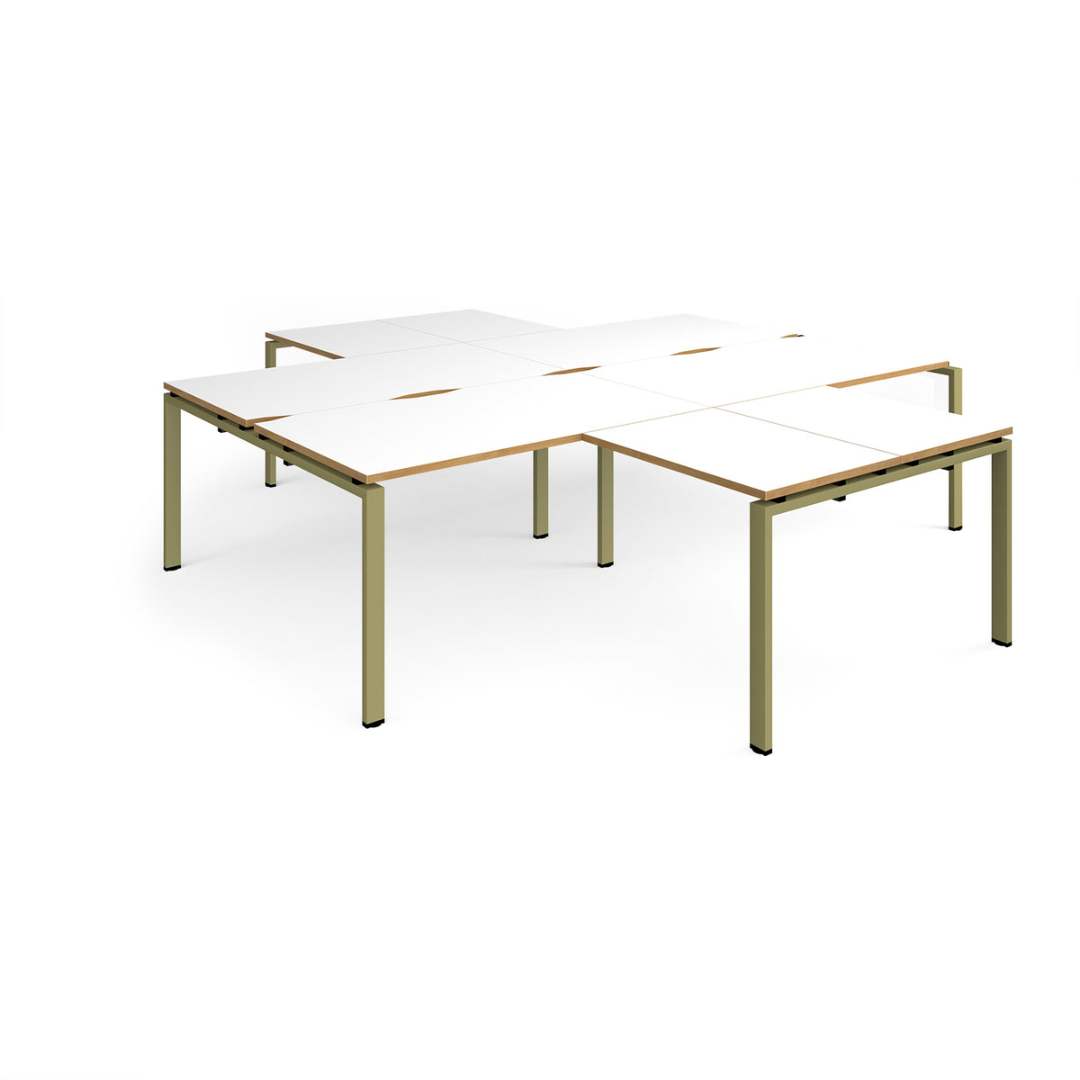 Adapt back to back 4 desk cluster 2800mm x 1600mm with 800mm return desks - green frame, White Top, oak edge - view 1