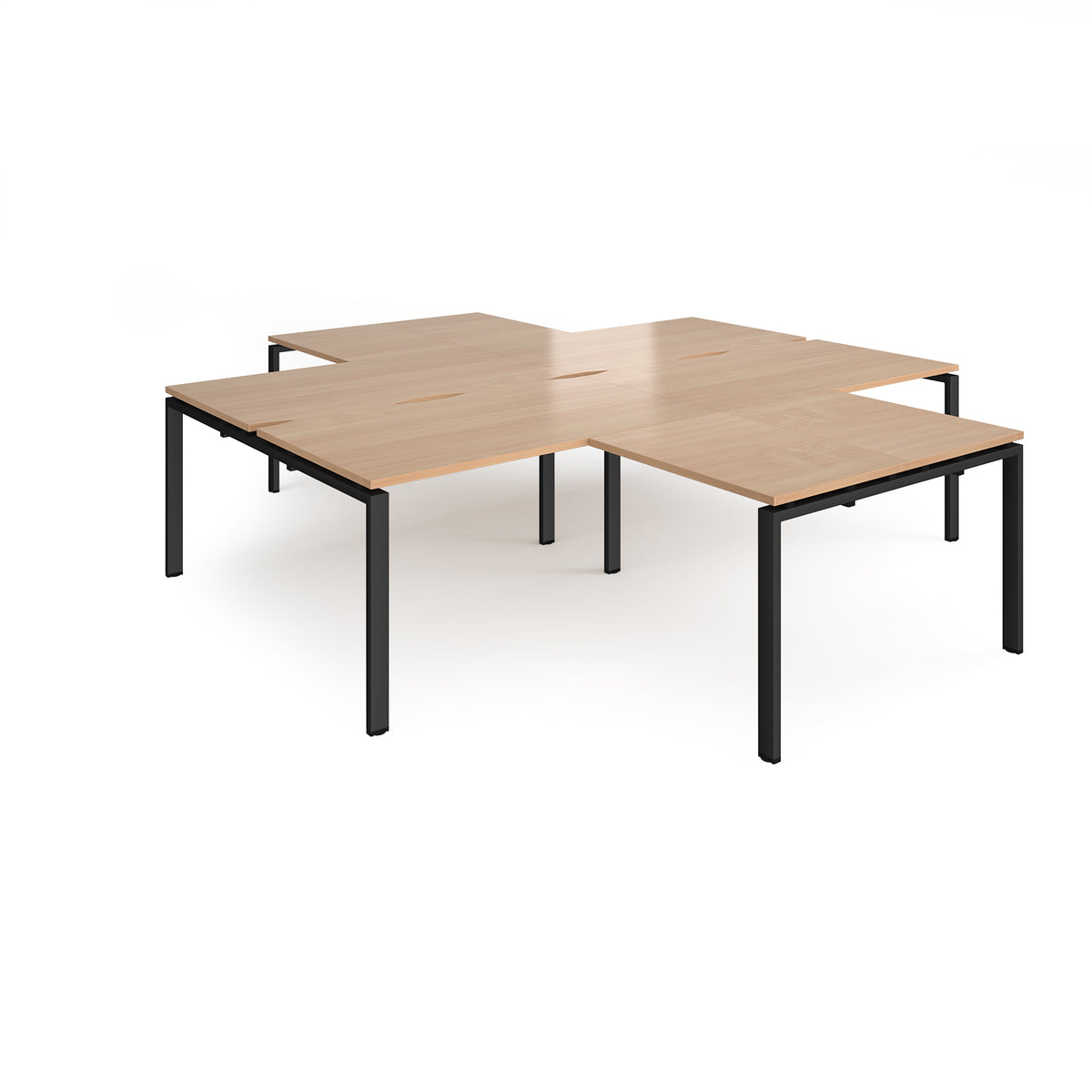 Adapt back to back 4 desk cluster 2800mm x 1600mm with 800mm return desks - black frame, Beech top - view 1