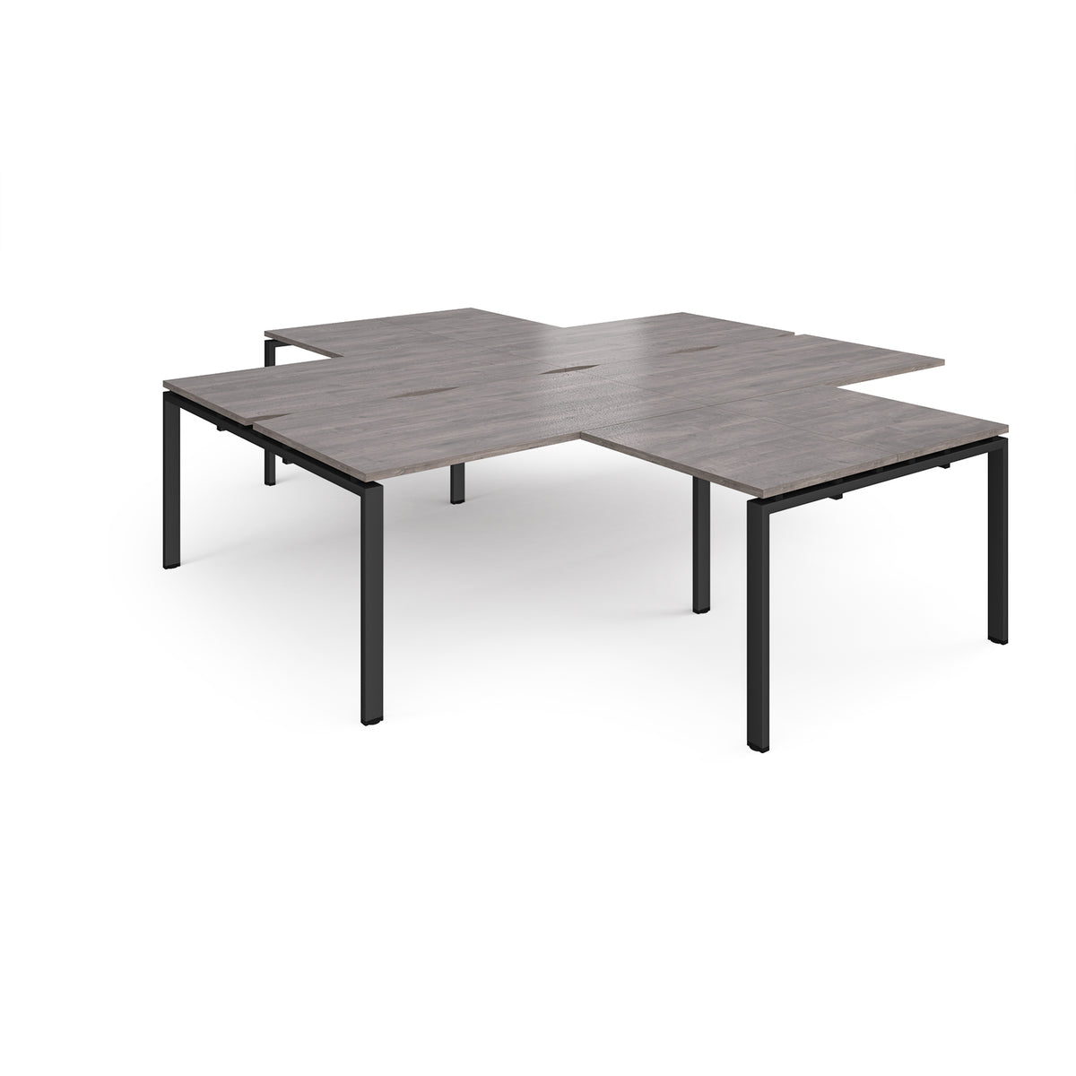 Adapt back to back 4 desk cluster 2800mm x 1600mm with 800mm return desks - black frame, Grey Oak Top - view 1