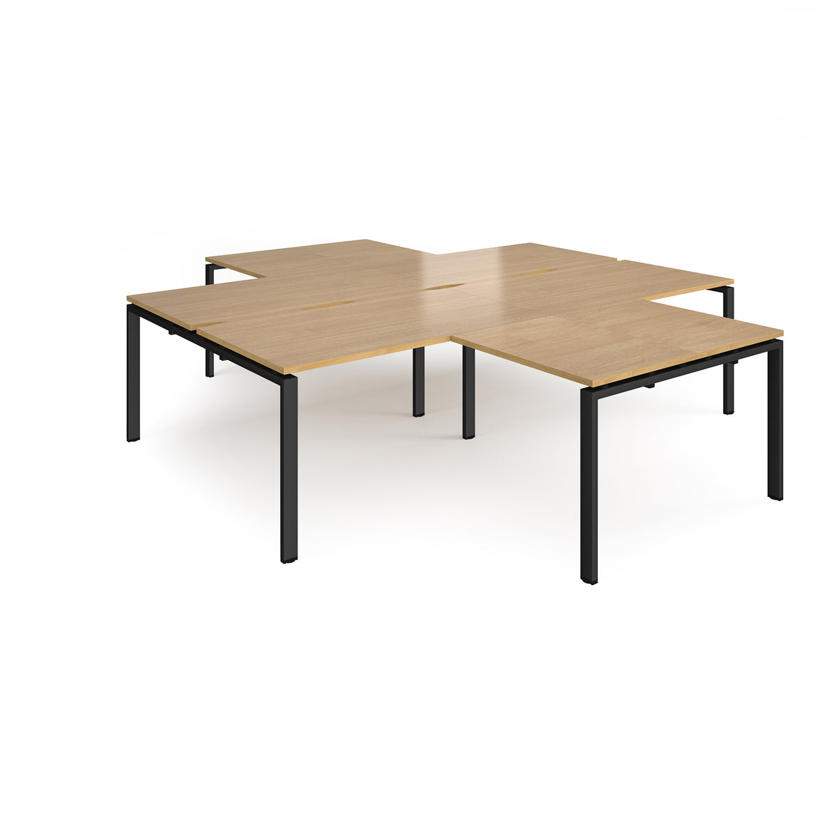 Adapt back to back 4 desk cluster 2800mm x 1600mm with 800mm return desks - black frame, Oak Top - view 1