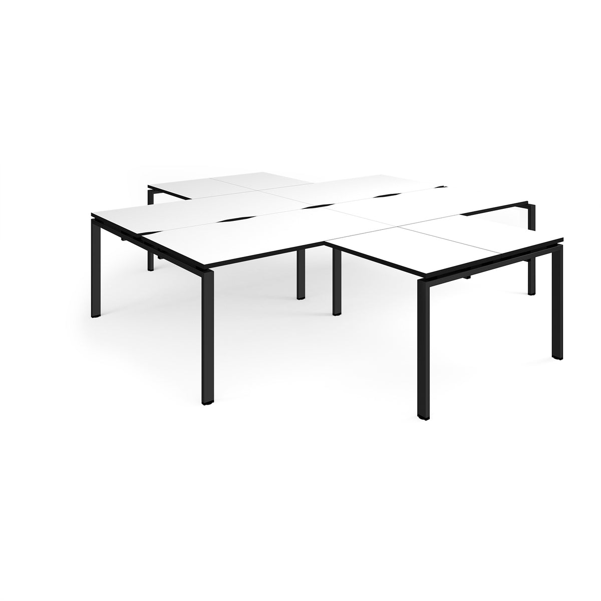 Adapt back to back 4 desk cluster 2800mm x 1600mm with 800mm return desks - black frame, White Top, black edge - view 1