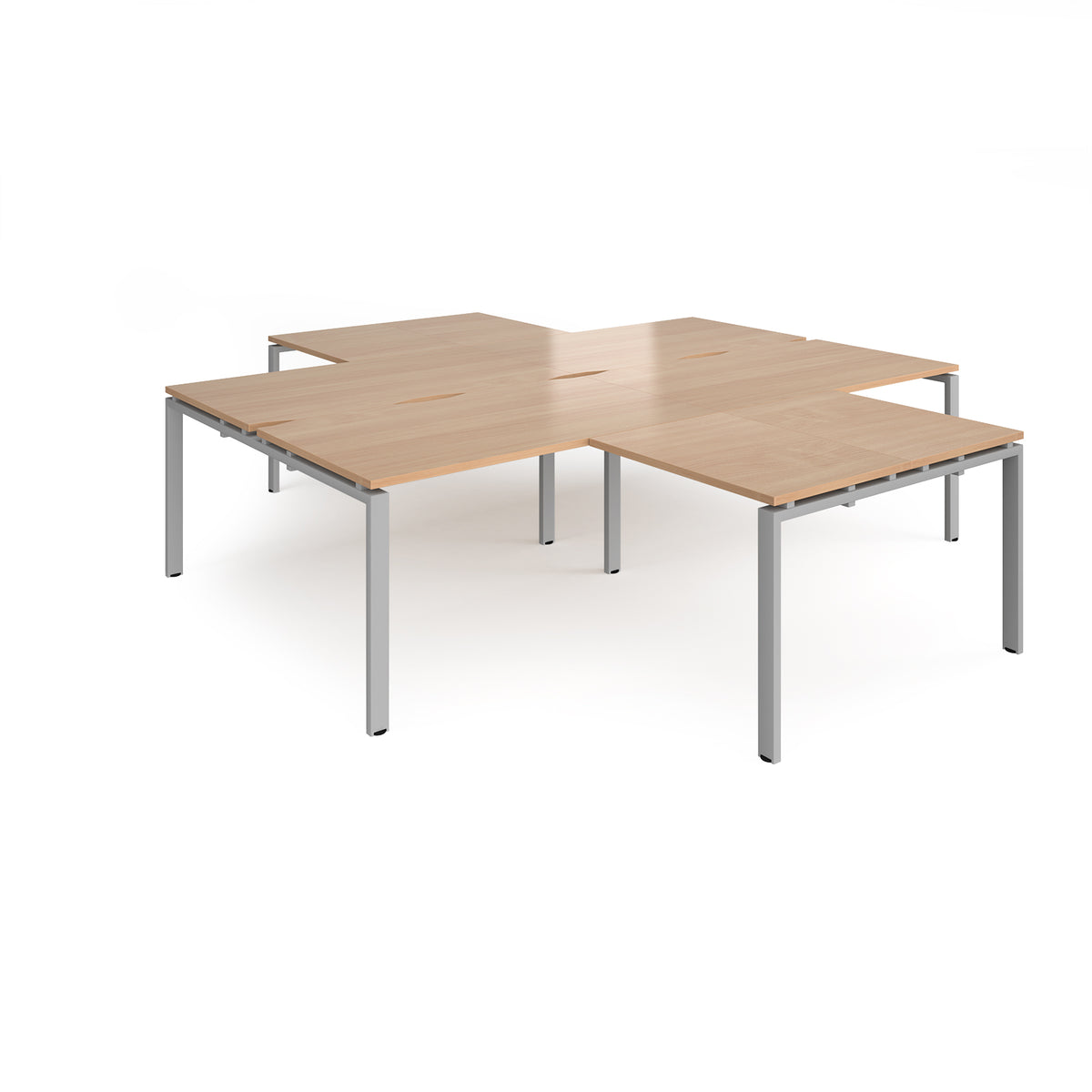 Adapt back to back 4 desk cluster 2800mm x 1600mm with 800mm return desks - silver frame, Beech top - view 1