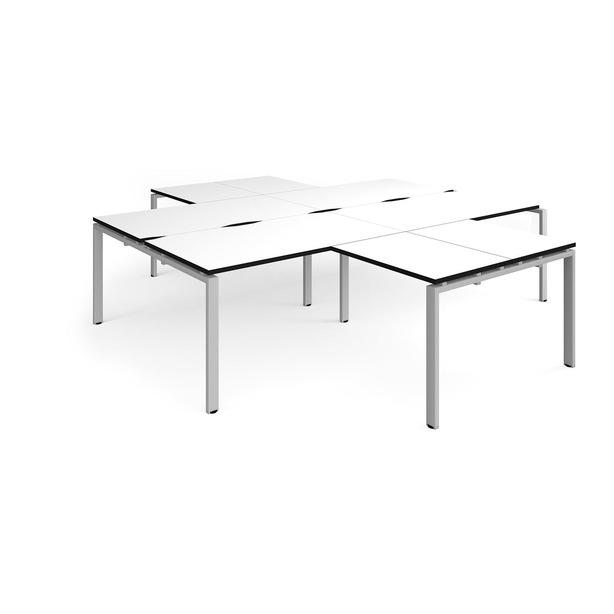 Adapt back to back 4 desk cluster 2800mm x 1600mm with 800mm return desks - silver frame, White Top, black edge - view 1