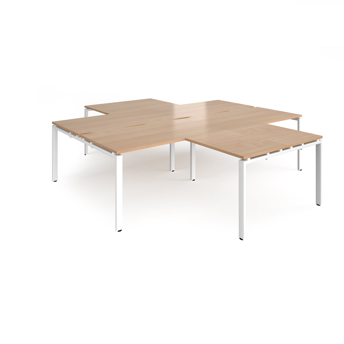 Adapt back to back 4 desk cluster 2800mm x 1600mm with 800mm return desks - white frame, Beech top - view 1