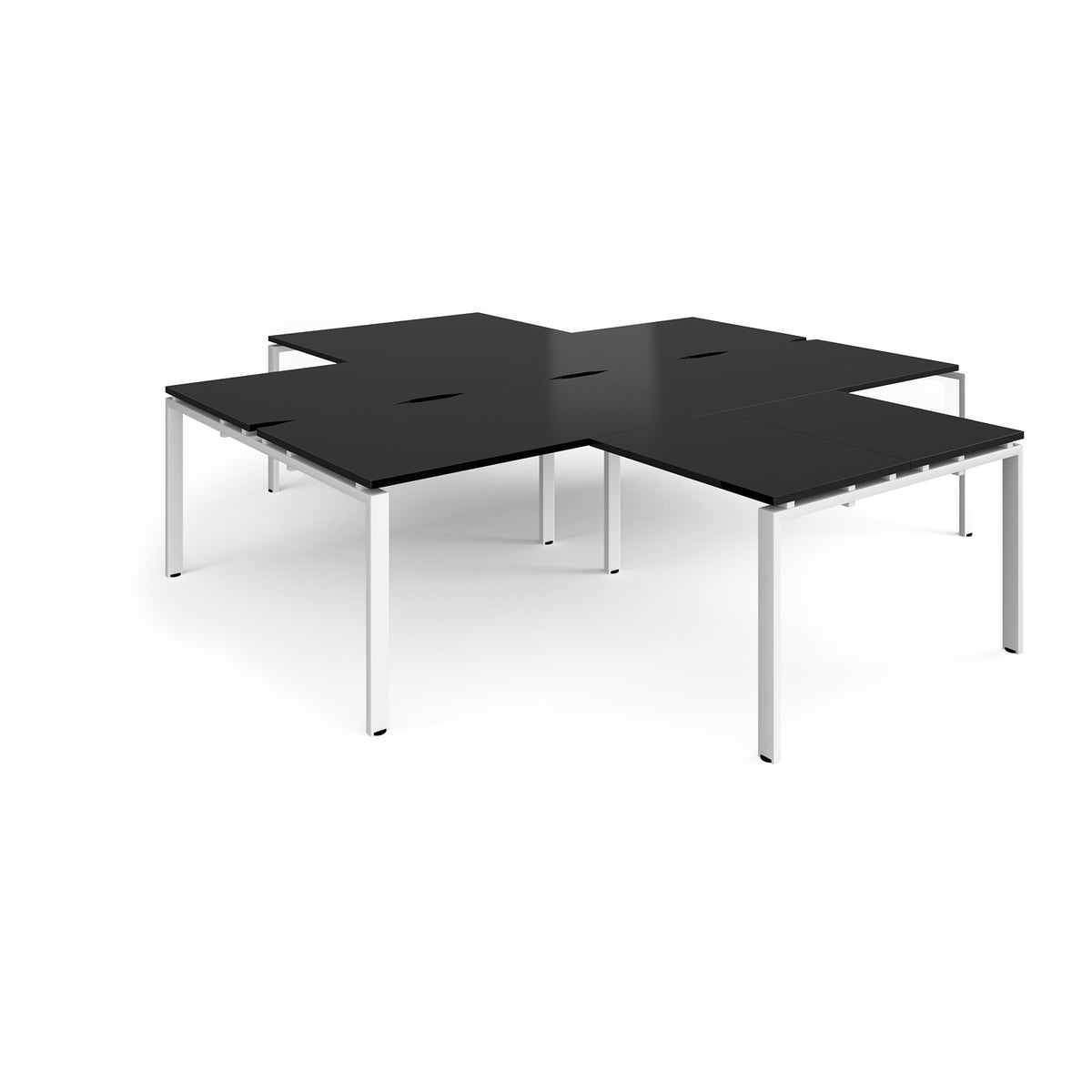Adapt back to back 4 desk cluster 2800mm x 1600mm with 800mm return desks - white frame, black top - view 1