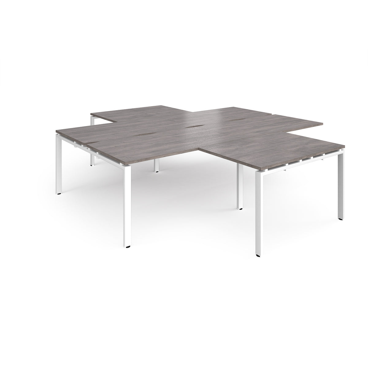 Adapt back to back 4 desk cluster 2800mm x 1600mm with 800mm return desks - white frame, Grey Oak Top - view 1