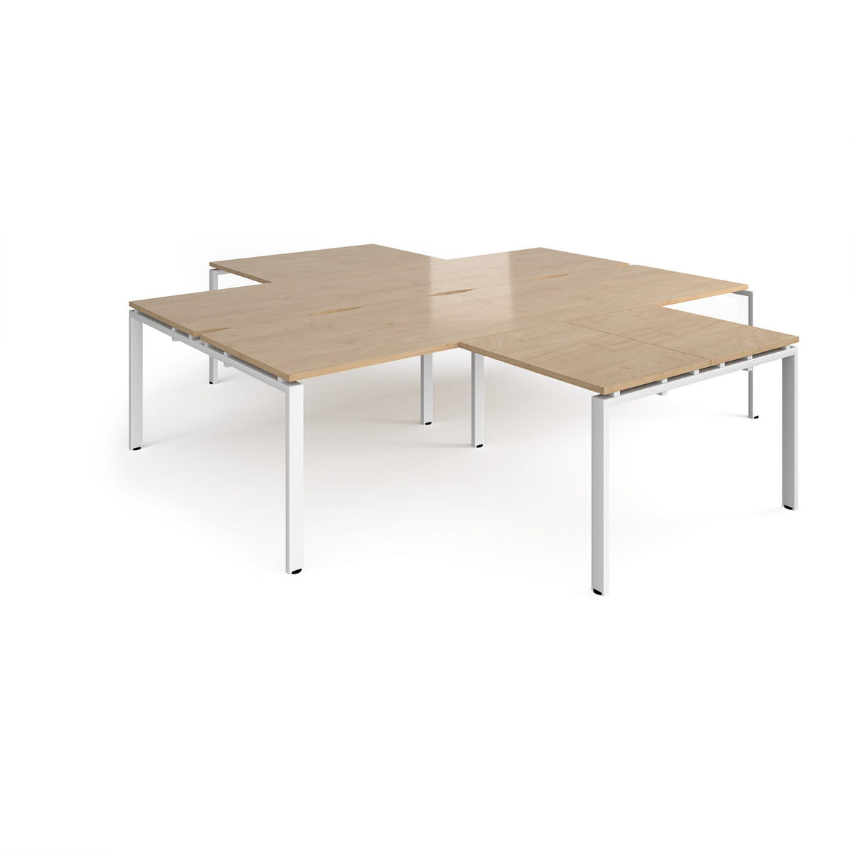 Adapt back to back 4 desk cluster 2800mm x 1600mm with 800mm return desks - white frame, Kendal Oak Top - view 1