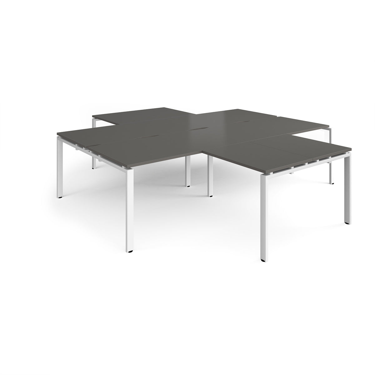 Adapt back to back 4 desk cluster 2800mm x 1600mm with 800mm return desks - white frame, storm grey top - view 1