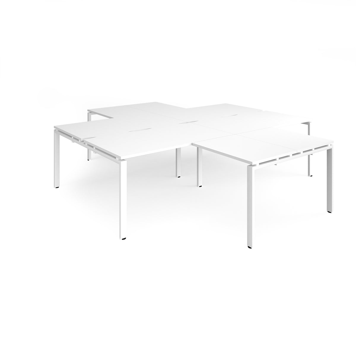 Adapt back to back 4 desk cluster 2800mm x 1600mm with 800mm return desks - white frame, White Top - view 1