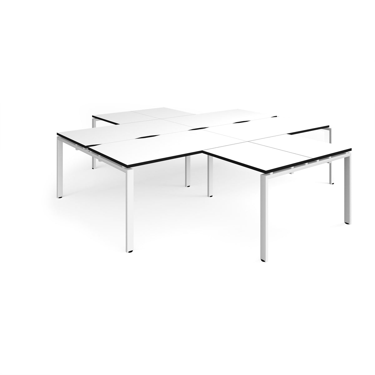 Adapt back to back 4 desk cluster 2800mm x 1600mm with 800mm return desks - white frame, White Top, black edge - view 1