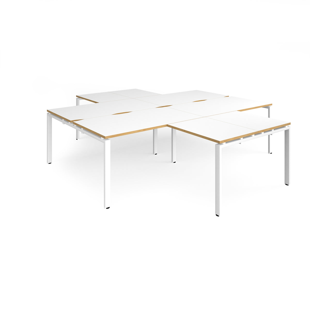 Adapt back to back 4 desk cluster 2800mm x 1600mm with 800mm return desks - white frame, White Top with oak edge - view 1