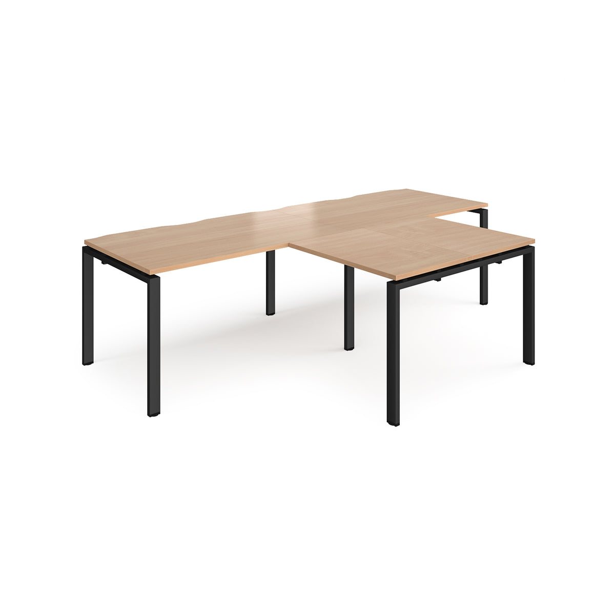 Adapt double straight desks 2800mm x 800mm with 800mm return desks - black frame, Beech top - view 1