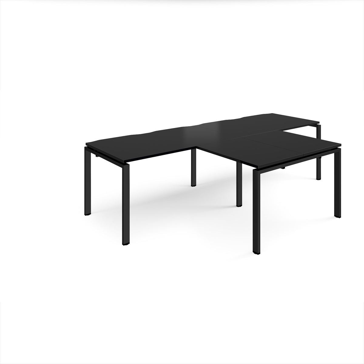 Adapt double straight desks 2800mm x 800mm with 800mm return desks - black frame, black top - view 1