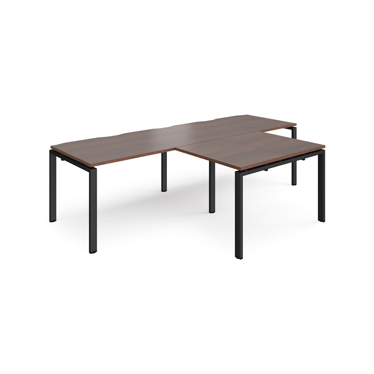 Adapt double straight desks 2800mm x 800mm with 800mm return desks - black frame, Walnut top - view 1