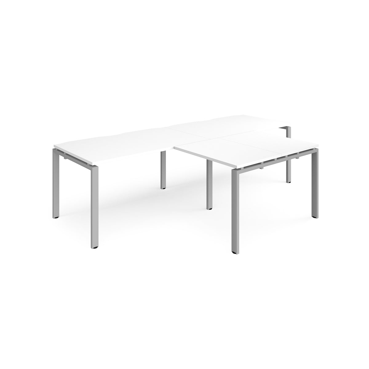 Adapt double straight desks 2800mm x 800mm with 800mm return desks - silver frame, White Top - view 1