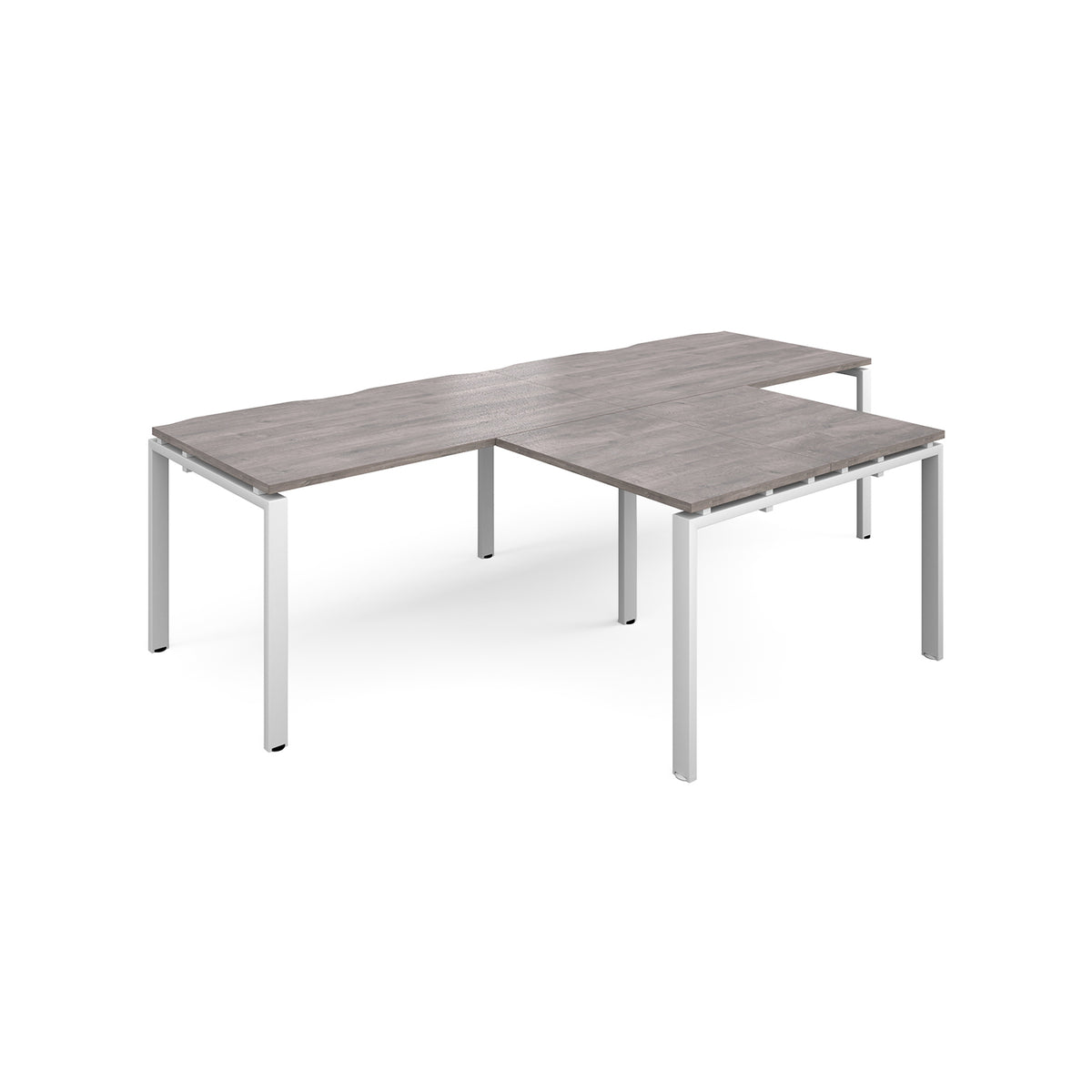 Adapt double straight desks 2800mm x 800mm with 800mm return desks - white frame, Grey Oak Top - view 1