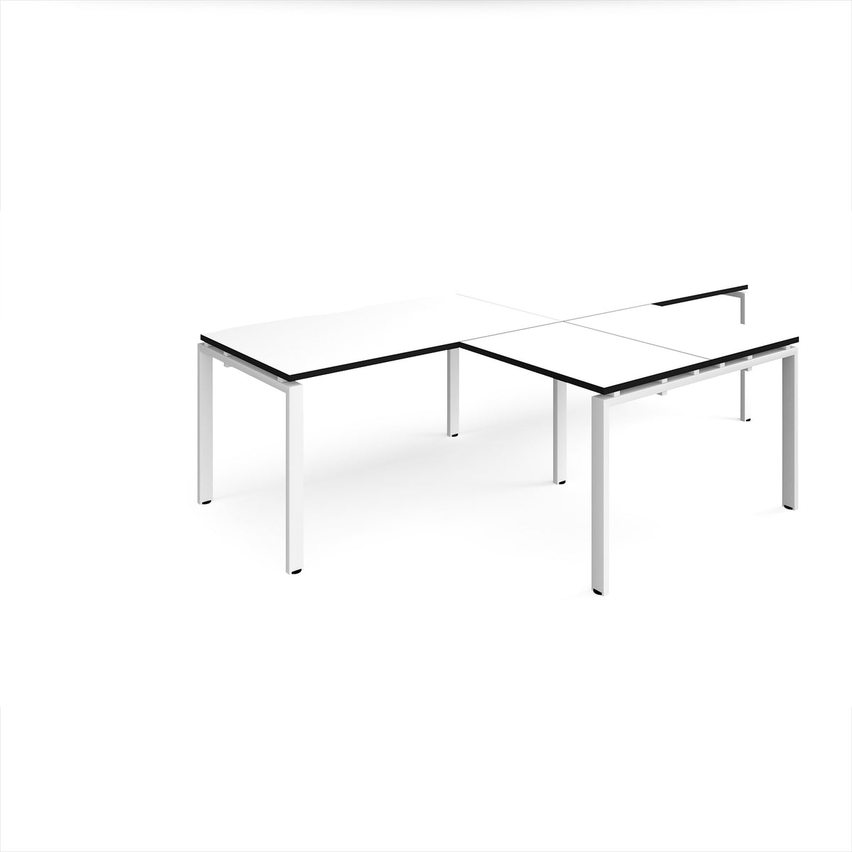 Adapt double straight desks 2800mm x 800mm with 800mm return desks - white frame, White Top with black egde - view 1